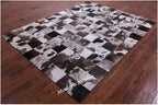 Modern Design Premium Cowhide Leather Carpet with Chevron Pattern, Area Rug (D.Brown/White, 3x12)