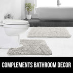 GORILLA GRIP Plush Absorbent Shaggy Chenille Bath Rug Mat for Oval Toilet Base with Rubber Backing, Machine Washable Rugs, Soft Microfiber Contour Mats for Toilets, Bathroom Decor, Ivory