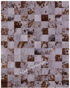 Modern Design Premium Cowhide Leather Carpet with Chevron Pattern, Area Rug (White/Brown, 2x3)