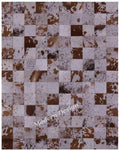 Modern Design Premium Cowhide Leather Carpet with Chevron Pattern, Area Rug (White/Brown, 12x15)