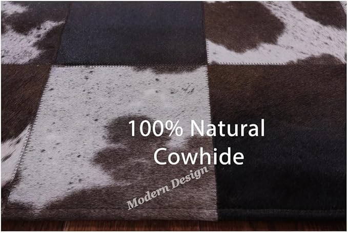 Modern Design Premium Cowhide Leather Carpet with Chevron Pattern, Area Rug (D.Brown/White, 9'6"x14'0)
