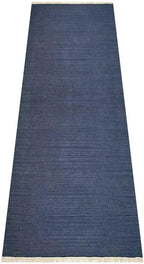 Rugsotic Carpets Hand Woven Flat Weave Kilim Wool 2'6''x6' Runner Area Rug Solid Blue D00111