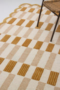 Hand-Tufted Wool Area Rug with Scalloped Edges, Neutral Beige Plaid Pattern, Cozy Soft Accent Rug for Living Room, Bedroom, and Nursery, Handmade Decorative Carpet, 1x1 Ft (Sample)