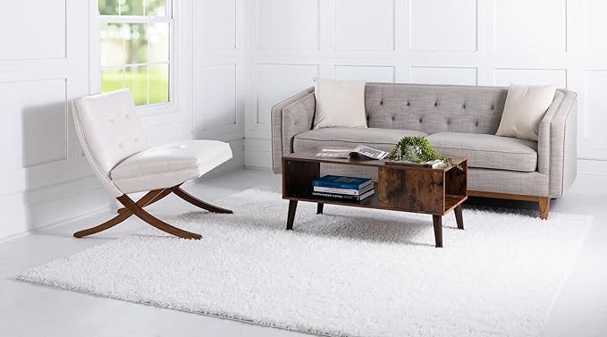 Unique Loom Davos Shag Collection Area Rug - Solid (3' 3" Square, White/ Ivory)