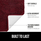GORILLA GRIP Bath Rug Mat 44x26, Soft Absorbent Chenille, Quick Dry Microfiber Mats, Rubber Backing Washable Shower Floor Rugs, Bathmat Runner, US Designed Bathroom Home Decor Accessories Burgundy