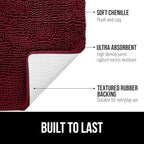 GORILLA GRIP Bath Rug Mat 48x17, Soft Absorbent Chenille, Quick Dry Microfiber Mats, Rubber Backing Washable Shower Floor Rugs, Bathmat Runner, US Designed Bathroom Home Decor Accessories Burgundy