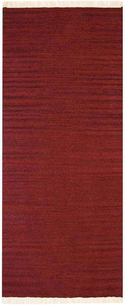 Rugsotic Carpets Hand Woven Flat Weave Kilim Wool 2'6''x6' Runner Area Rug Solid Burgundy D00111