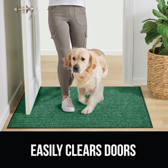 GORILLA GRIP Waterproof Traffic Guard Door Mat, 2 Pack Heavy Duty Entryway Mats, Strong Rubber Back Commercial Utility Rugs for Office Hallway, Garage Floor and Home, Low Profile Carpet, 29x17, Green