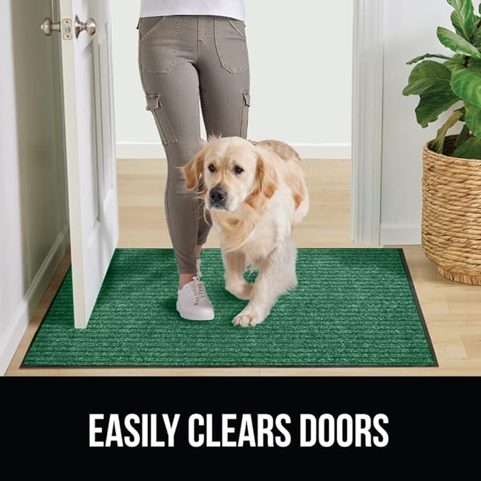 GORILLA GRIP Waterproof Traffic Guard Door Mat, 72x48, Heavy Duty Entryway Mats, Strong Rubber Back Commercial Utility Rugs for Office Hallway, Garage Floor and Home, Low Profile Carpet Runner, Green