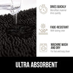 GORILLA GRIP Bath Rug Mat 44x26, Thick Soft Absorbent Chenille, Quick Dry Microfiber Mats, Rubber Backing Washable Shower Floor Rugs, Bathmat Runner, US Designed Bathroom Home Decor Accessories Black