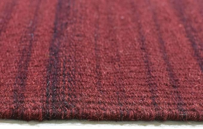 Rugsotic Carpets Hand Woven Flat Weave Kilim Wool ECO-Friendly Area Rugs - 6'x6', Square Shape, Dark Red Color, Solid Plain Design, Low Pile Handmade Area Rugs for Living Room, Bed Room (D00111)