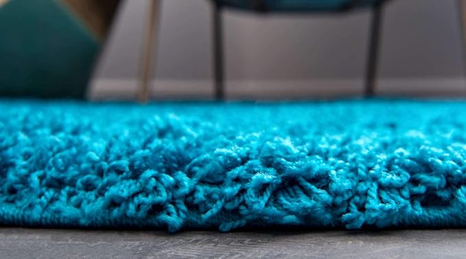 Unique Loom Solid Shag Collection Area Rug (2' 6" x 13' 1" Runner, Turquoise)
