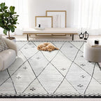 Abani Viva Cream & Grey Area Rug 6' x 9' for Living Room, Bedroom - Farmhouse Diamond Pattern - Durable & Easy to Clean