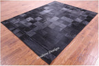 Modern Design Premium Cowhide Leather Carpet with Chevron Pattern, Area Rug (Black, 9'6"x14'0)