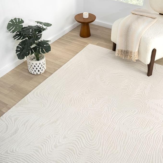 Abani Zen 6' x 9' Cream Rug – Neutral Layered Wavy Borders Pattern, Large Soft Area Rug for Living Room & Bedroom, Durable & Easy to Clean