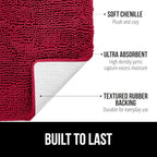 GORILLA GRIP Bath Rug Mat 30x20, Thick Soft Absorbent Chenille, Quick Dry Microfiber Mats, Rubber Backing Washable Shower Floor Rugs, US Designed Bathroom Bathmat Home Decor Accessories, Red