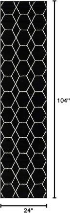 Unique Loom Trellis Frieze Collection Area Rug - Geometric (2' x 8' 8" Runner, Black/ Ivory)