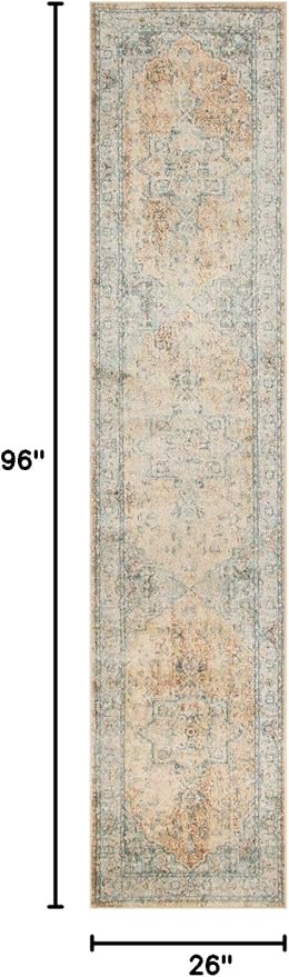 Nourison Home Astra Machine Washable Beige Blue 2'2" x 8' Area Rug - Easy Clean, Non Shedding, Bed Room, Living Room, Dining Room, Kitchen (8' Runner)