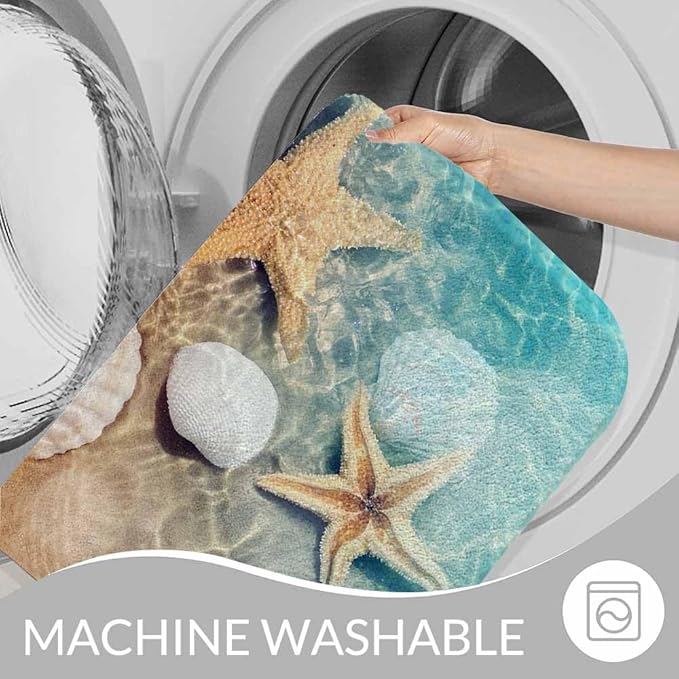 Palm Starfish Seashell Bath Mats for Bathroom Summer Beach Sea Sand Water Floor Bath Rugs Machine Washable Bathmat Carpet Rug Room Decor for Shower Floor 20 X 31 Inch Mat