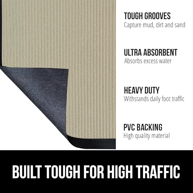 GORILLA GRIP Waterproof Traffic Guard Door Mat, Heavy Duty Entryway Mats, Strong Rubber Back Commercial Utility Rugs for Office Hallway, Garage Floor and Home, Low Profile Carpet Runner, 29x17, Beige