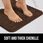 GORILLA GRIP Bath Rug Mat 36x24, Thick Soft Absorbent Chenille, Quick Dry Microfiber Mats, Rubber Backing Washable Shower Floor Rugs, Bathmat Runner, US Designed Bathroom Home Decor Accessories Brown