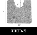 GORILLA GRIP Plush Absorbent Shaggy Chenille Bath Rug Mat for Oval Toilet Base with Rubber Backing, Machine Washable Rugs, Soft Microfiber Contour Mats for Toilets, Bathroom Decor, Lt Gray
