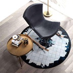 Round Black & White Cowhide Leather Area Rug – Modern Geometric Circle Carpet for Bedroom, Living Room, Dining, or Office – Soft, Non-Slip, Washable Accent Floor Rug | 7x7 ft