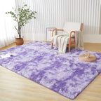 Andency Soft Area Rugs for Living Room Bedroom, 5x8 Fluffy Shaggy Bedside Rug, Non-Slip Large Shag Fuzzy Plush Carpets for Bedroom Kids Dorm Nursery Home Decor Aesthetic, Tie-Dyed Purple