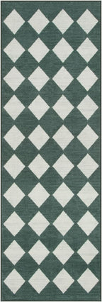 Lahome Checkered Washable 2x6 Green Runners for Hallways Non Slip, Ultra-Thin Kitchen Bathroom Runner Rugs, Moroccan Trellis Throw Carpet Runner for Bedroom Entryway Decor (2'x6',Dark Green)