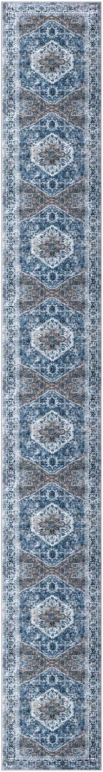 KOZYFLY Runners for Hallways 3x20 Ft Extra Long Washable Kitchen Thin Runner Rug Boho Runner Rug for Entryway Indoor Blue Printed Oriental Faux Wool Stair Floor Carpet Runner for Stair Kitchen Hall