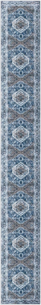 KOZYFLY Runners for Hallways 3x20 Ft Extra Long Washable Kitchen Thin Runner Rug Boho Runner Rug for Entryway Indoor Blue Printed Oriental Faux Wool Stair Floor Carpet Runner for Stair Kitchen Hall