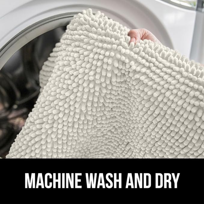 GORILLA GRIP Plush Absorbent Shaggy Chenille Bath Rug Mat for Square Toilet Base with Rubber Backing, Machine Washable Rugs, Soft Microfiber Contour Mats for Toilets, Bathroom Decor, Ivory