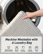 Upgraded Waffle Bath Mat, Super Absorbent Non Slip Bath Mats for Bathroom Floor, Machine Washable Bathroom Rugs with Tassels, Rubber Backed Bathroom Mats, Ultra Soft, 18" x 30",LightGrey & Cream