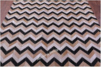 Modern Design Premium Cowhide Leather Carpet with Chevron Pattern, Area Rug (Beige/Black/Grey/Ivory, 4x6)