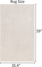 SHACOS Soft Cozy Fluffy Arch Pattern High Low Pile Area Rugs 3'x5' Non Slip Washable Scandinavian Minimalist Rug Modern Geometric Arc Carpet for Living Room Bedroom Dining Room, Beige