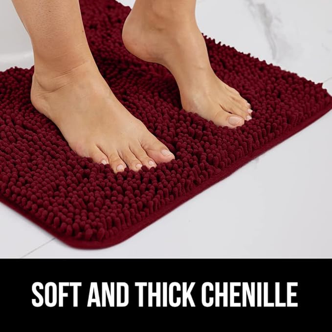 GORILLA GRIP Bath Rug Mat 48x24, Soft Absorbent Chenille, Quick Dry Microfiber Mats, Rubber Backing Washable Shower Floor Rugs, Bathmat Runner, US Designed Bathroom Home Decor Accessories Burgundy