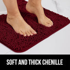 GORILLA GRIP Bath Rug Mat 44x26, Soft Absorbent Chenille, Quick Dry Microfiber Mats, Rubber Backing Washable Shower Floor Rugs, Bathmat Runner, US Designed Bathroom Home Decor Accessories Burgundy