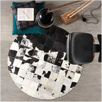 Cowhide Round Leather Rug 8x8 ft – Genuine Hair-On Hide Patchwork Area Rug for Living Room, Bedroom, Kids Playroom, Lounge & Western Home Decor