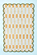 Handmade Scalloped Wool Area Rug - Modern Geometric Pattern, Green-Beige Stripes, Checkered Chevron Design - Soft, Durable Thick Carpet for Living Room, Bedroom (Gold, 4' x 6')
