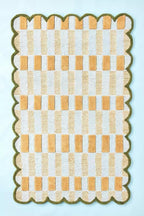 Handmade Scalloped Wool Area Rug - Modern Geometric Pattern, Green-Beige Stripes, Checkered Chevron Design - Soft, Durable Thick Carpet for Living Room, Bedroom (Gold, 4' x 6')