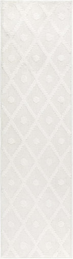 Antep Rugs Palafito 2x10 Geometric Shag Diamond High-Low Pile Textured Indoor Runner Rug (White, 2' x 10')
