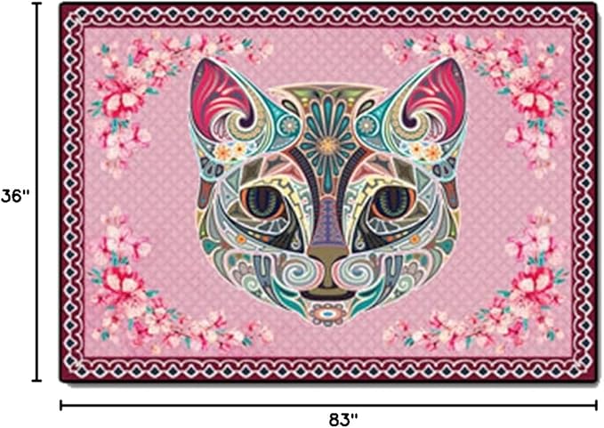 Cartoon Animal Pattern Area Rug Cute Cat Luxury Floral Decor for Carpet Farmhouse Bedroom Living Room Rugs Bathroom Kitchen Runner Mat Indoor Outdoor Non Slip Doormat 3' X 7'