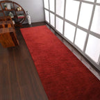 Hand Knotted Loom Wool ECO-Friendly Area Rugs - 2'6"x8', Runner, Red Color, Solid Plain Design, High Pile Thick Handmade Anti Skid Area Rugs for Living Room, Bed Room (L00111)