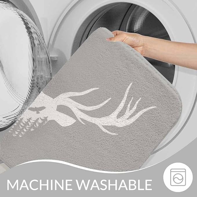 Deer Head Silhouette Bathroom Mat Rugs Microfiber Faux Cashmere Thick Plush Bath Mat Non-Slip Water Absorbent Bath Carpet for Bathtub Bathroom Floor Tub 20 x 30 Inch