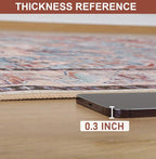 Washable Area Rugs 5x7, Low Pile Soft Vitnage Distressed Rug for Bedroom, Living Room, Dining Room, Non-Slip, Low Pile, Rust Brown