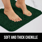GORILLA GRIP Bath Rug Mat, Thick Soft Absorbent Chenille, Quick Dry Microfiber Mats, Rubber Backing Washable Shower Floor Rugs, US Designed Bathroom Bathmat Home Decor Accessories, 24x17, Hunter Green
