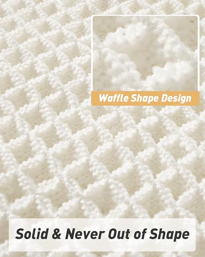 AMOAMI Upgraded Waffle Bath Mat, Super Absorbent Non Slip Bath Mats for Bathroom Floor, Machine Washable Boho Bathroom Rugs with Tassels, Rubber Backed Bathroom Mats, Ultra Soft, 24" x 36"