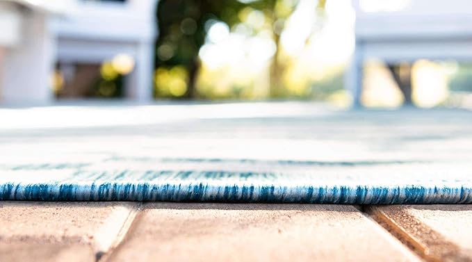 Unique Loom Outdoor Striped Collection Area Rug - Striped (4' 1" Round, Light Aqua/Ivory)