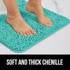 GORILLA GRIP Bath Rug Mat 60x24, Thick Soft Absorbent Chenille, Quick Dry Microfiber Mats, Rubber Backing Machine Washable Shower Floor Rugs, Bathmat Runner, Bathroom Home Decor Accessories, Turquoise