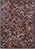 Modern Design Premium Cowhide Leather Carpet with Chevron Pattern, Area Rug (Natural Multi Brown, 3x5)